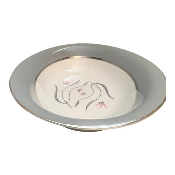 Castleton China Flair 10" Oval Vegetable Serving Bowl With Gray & Pink Floral De - Picture 5 of 7